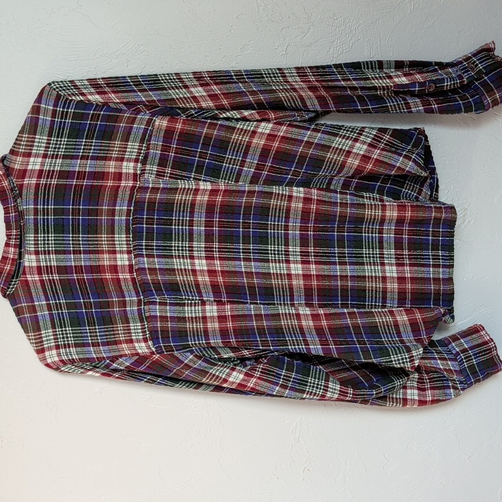 Pilcro Cinched Deep V Plaid Button Down Longsleeve Multicolor Boho Top Size L - Picture 3 of 11